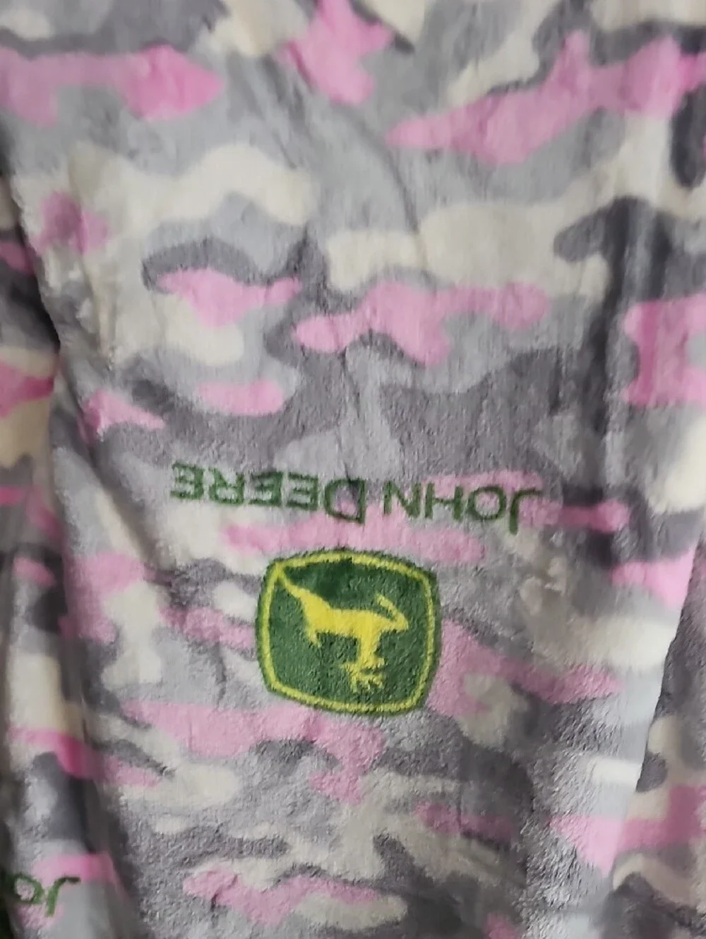 John Deere Oversized Plush Throw Blanket Camo Grey White Pink Green Logo Gift